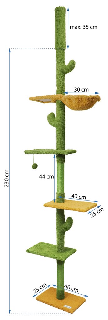 Tutumi Tutumi, škrabadlo pre mačky 40x25x240 cm Cactus P70375, zelená-žltá, HOM-03072