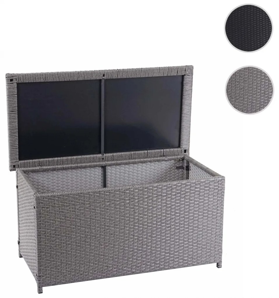 Polyratanový záhradný úložný box HWC-D88 - základná sivá, 51x115x59cm 250l