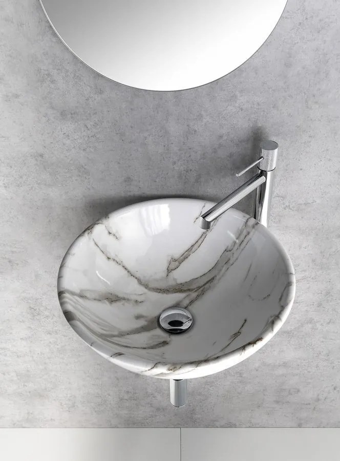 Sapho Tetris, nástenné okrúhle umývadlo s držiakom pre podomietkovou batériu, 415x140mm, biela, TZ429-02