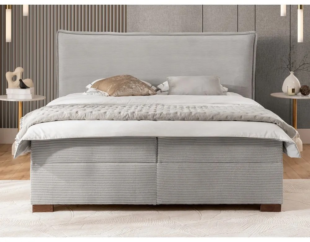 Svetlosivá boxspring posteľ s úložným priestorom 140x200 cm Lysa – Ropez