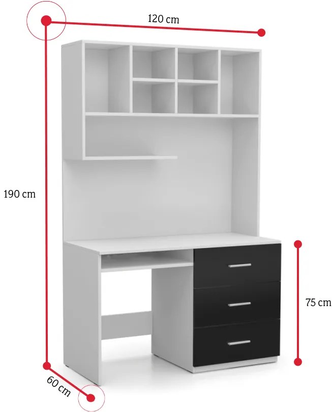 Detský písací stôl s regálem DARCY III, biela/modrý lesk