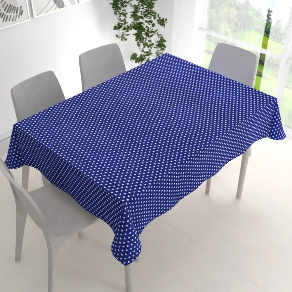 Biante Bavlnený obdĺžnikový obrus Sandra SA-352 Biele hviezdičky na modrom 100x140 cm
