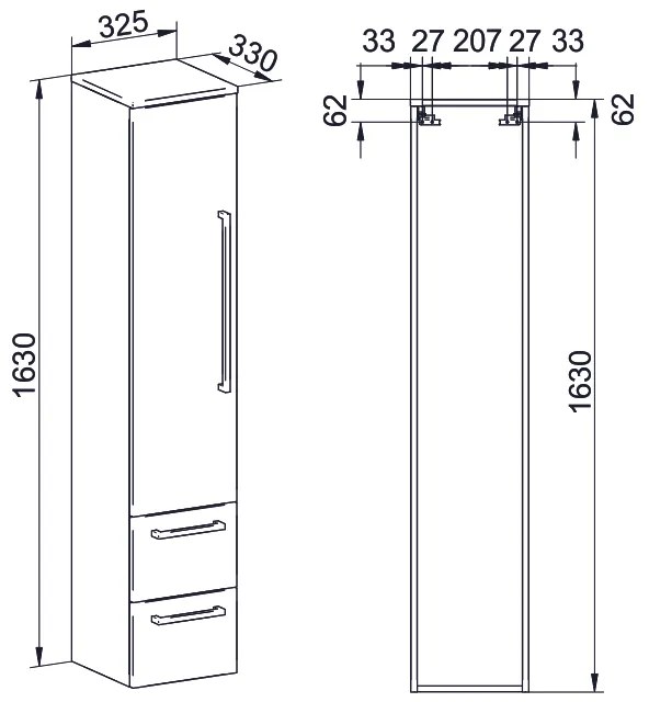 Mereo, Mereo Bino, kúpeľňová skrinka vysoká 163 cm, ľavá, Multidecor, Šedá antracit, MER-CN697SEAN