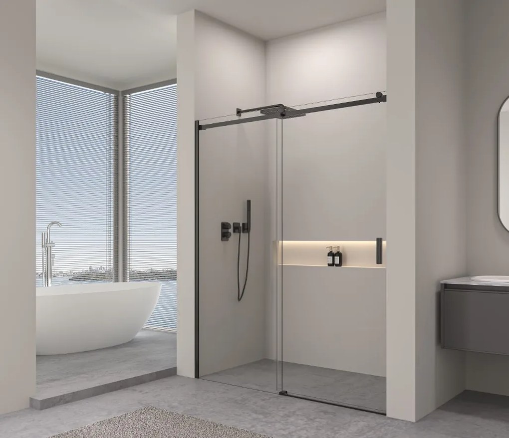 Erga Lynn, posuvné sprchové dvere do otvoru 130x195 cm, 8mm číre sklo, čierny profil, ERG-V02-LYNN-D130-CL-BK