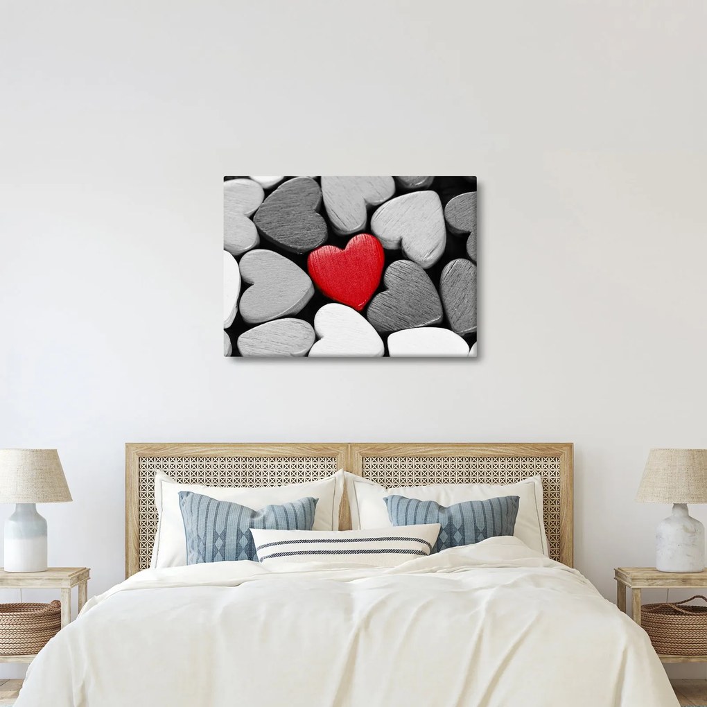 Obraz drevených srdiečok (70x50 cm)