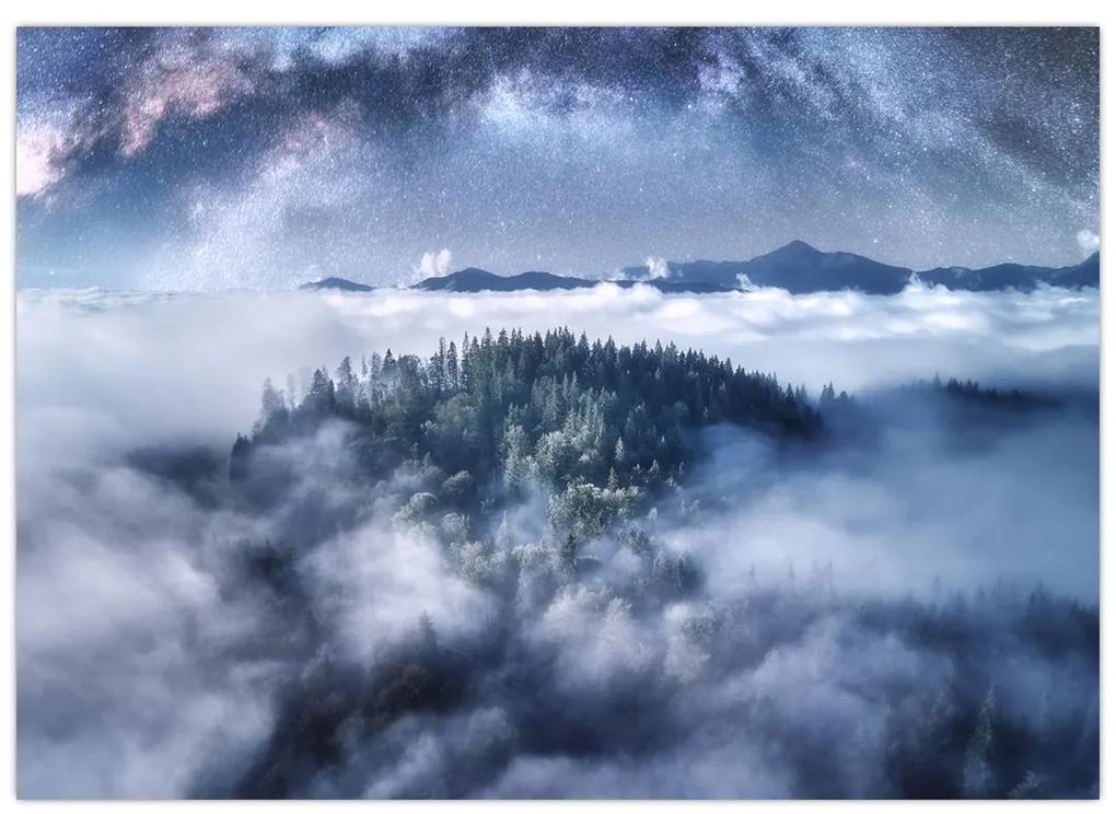 Sklenený obraz lesa v hmle (70x50 cm)