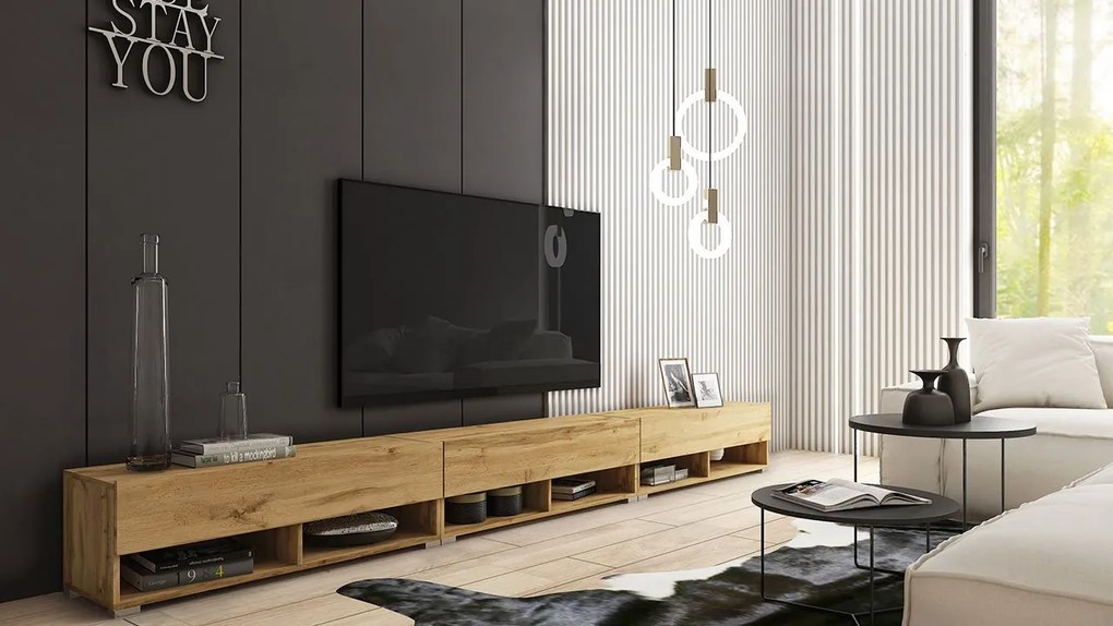TV stolík Adenik 300, Farby: wotan / čierny lesk, Osvetlenie: osvetlenie LED biele