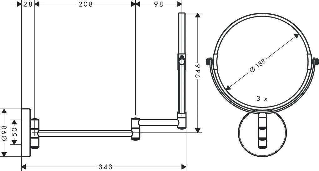 Hansgrohe Logis Universal, kozmetické zrkadlo, chrómová, HAN-73561000