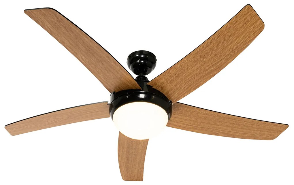 Inteligentný stropný ventilátor čierny s drevenou potlačou 132 cm vrátane LED stmievateľného s diaľkovým ovládaním - Cool