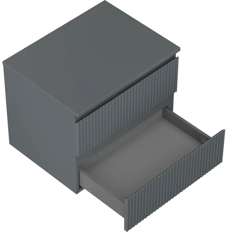 Mexen Rivel, kúpeľňová skrinka 60 cm s pracovnou doskou, 2 zásuvky, drážkovaná, grafitová matná, 91A20-06047-2-BFFC66