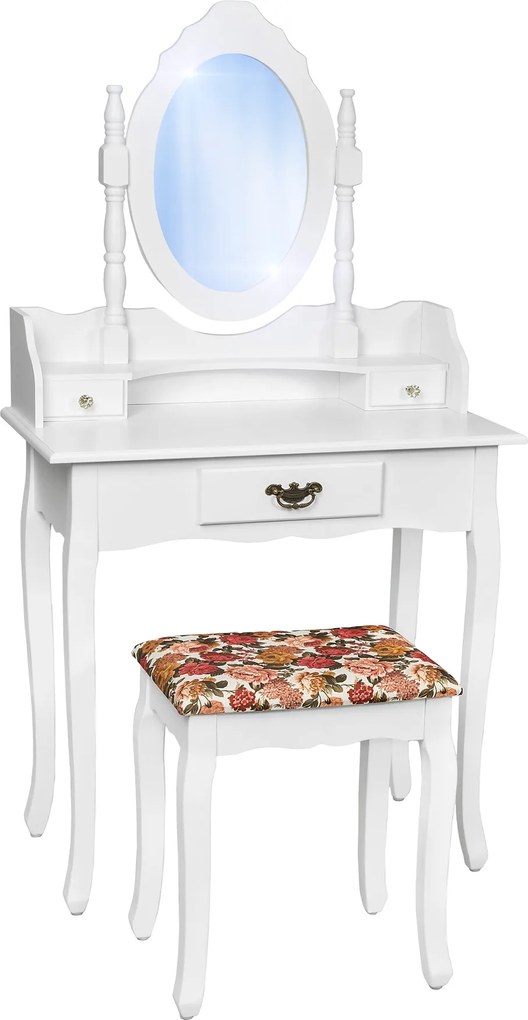 tectake 400787 kozmetický toaletný stolík zrkadlo a stolička - biela