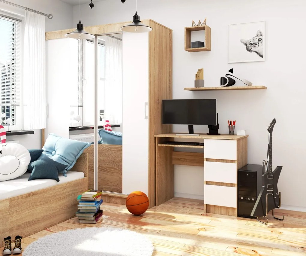 Písací stôl A-6 90 cm dub sonoma/biely pravý