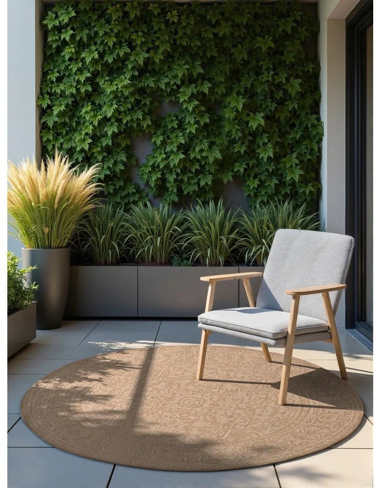 Okrúhly vnútorný a vonkajší koberec v béžovej a slonovinovej farbe ø 160 cm Duet Kona – NORTHRUGS