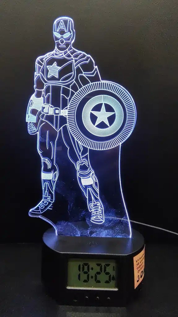 3D LED nočná lampa 3Dmix 3DL-CRK - Kapitán Amerika (Captain America) (Crack základňa)