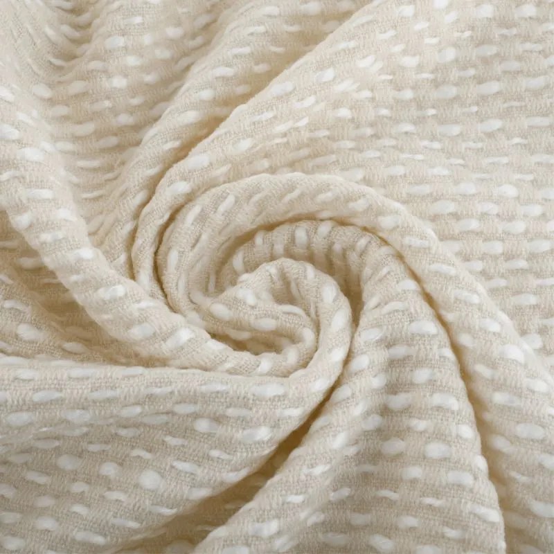 Kondela TAVAU, pletená deka so strapcami, béžová/vzor, 150x200 cm