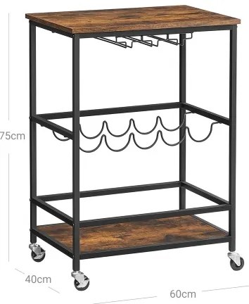 Servírovací stolík na fľaše a poháre MARGE hnedá/čierna