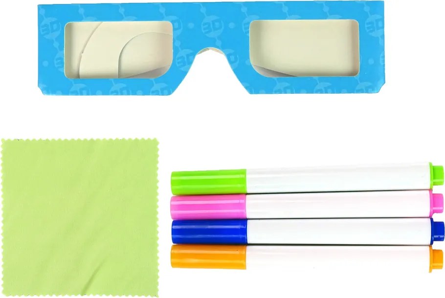 LEAN Toys Magické podsvietené 3D okuliare na bielu tabuľu modré