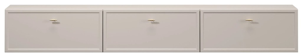 Závesná RTV skrinka Lorini 200 cm so zásuvkami - kasmír / zlaté T-bar úchyty