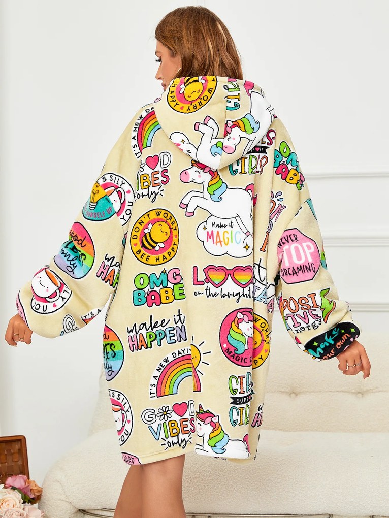 Baránková mikinová deka s rukávmi a kapucňou MAGICAL krémová