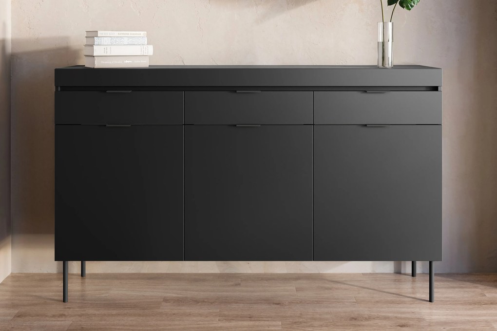 Komoda Sentia 157 cm s 3 zásuvkami - čierna / čierna