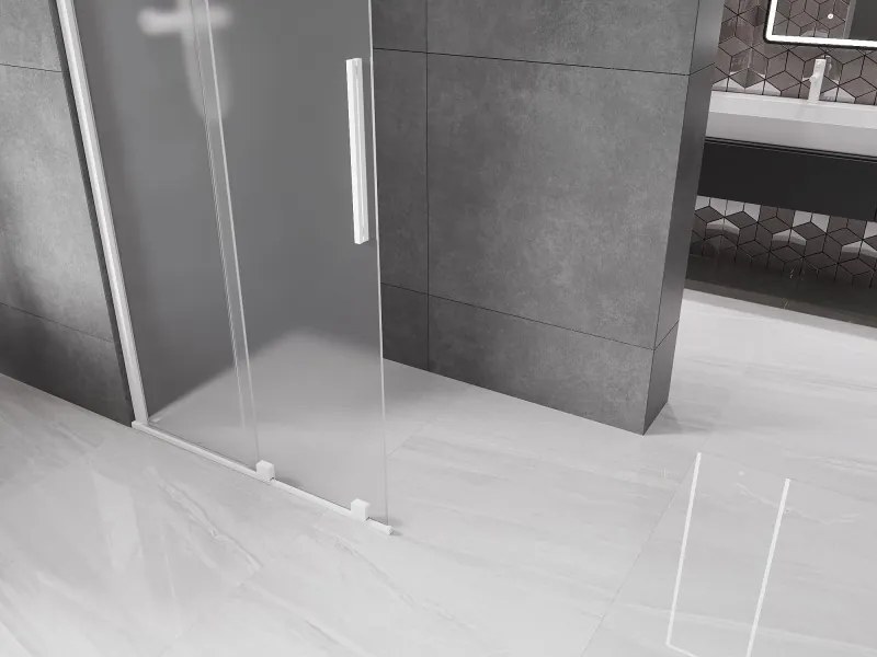 Mexen Velar, sprchová zástena s posuvnými dverami Walk-in 70 x 200 cm, 8mm sklo námraza, biela matná, 871-070-000-33-20