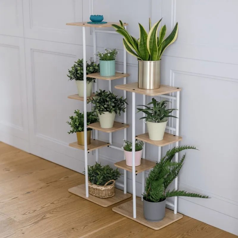 Kondela Stojan na kvety, kov biely, DTD dub sonoma, LEDOR TYP 1