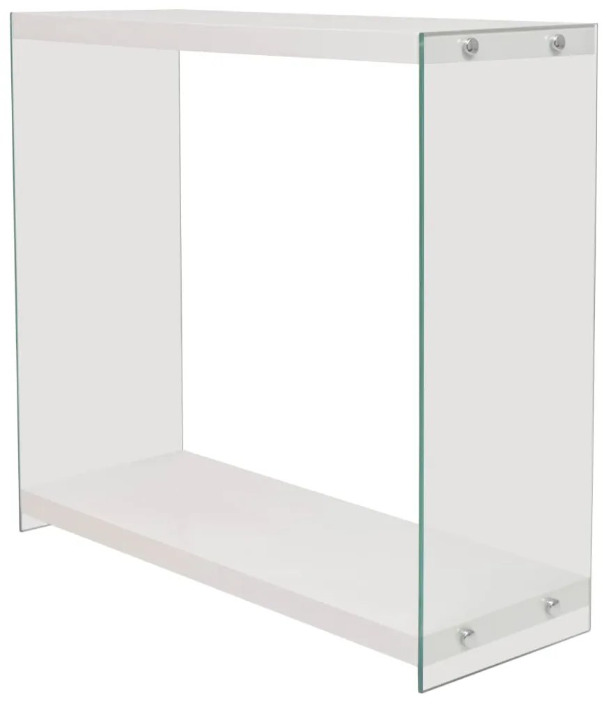 vidaXL Konzolový stolík s policou, sklo a MDF, lesklý biely