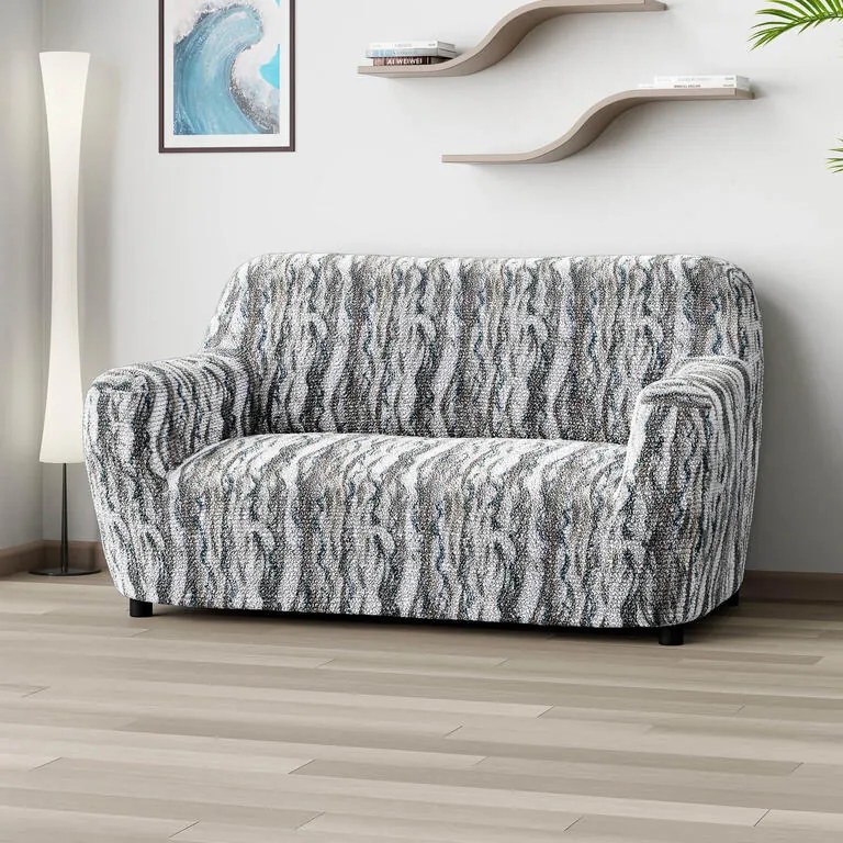 Bielastické poťahy OCEANO NOVÉ šedo-modré dvojkreslo (š. 120 - 160 cm)