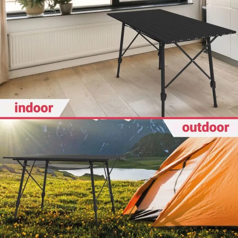 Miadomodo skladací kempingový stôl JG95144 90 x 45-65 x 53 cm čierny s taškou