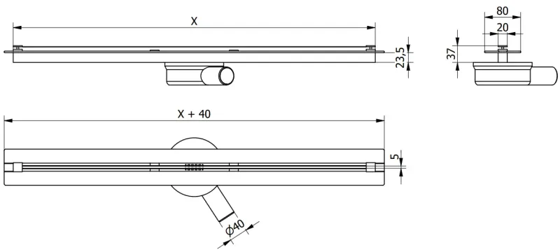 Mexen Flat Super Slim, super tenký odtokový žľab s 360° rotačným sifónom 150 cm, nerez, 1051150