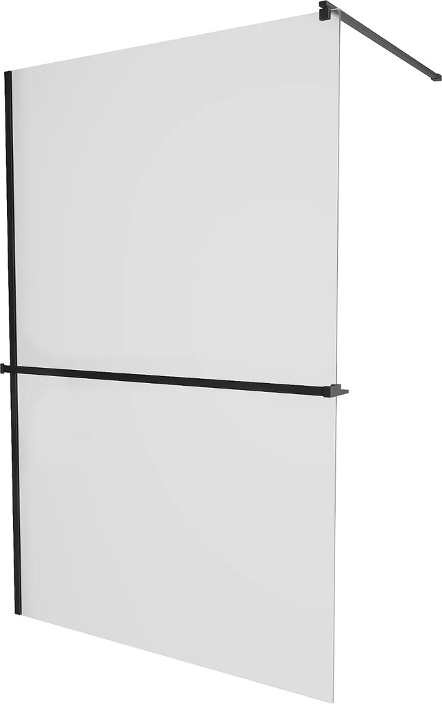 Mexen Kioto+, sprchová zástena s poličkou a držiakom na uteráky 140 x 200 cm, 8mm námraza sklo, čierny profil, 800-140-121-70-30