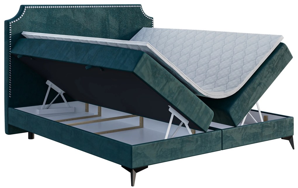 Jednolôžková posteľ Boxspring 120 cm Lexa (morská) (s matracom a úl. priestorom). Vlastná spoľahlivá doprava až k Vám domov. 1043385
