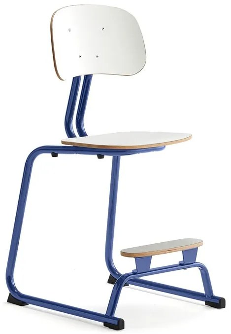 Školská stolička YNGVE, podnož s klzákmi, modrá, biela, V 520 mm
