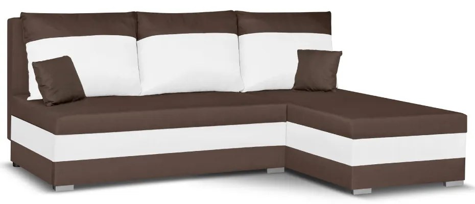 Rozkládací rohová sedací souprava GUSTO Hnědá/Bílá