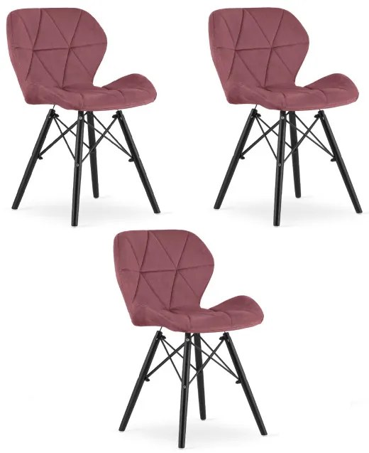 Set troch jedálenských stoličiek LAGO zamatové, tmavoružové / čierne (3 ks)