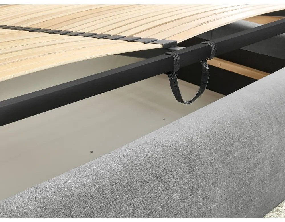 Sivá čalúnená dvojlôžková posteľ s úložným priestorom s roštom 160x200 cm Vernon – Bobochic Paris