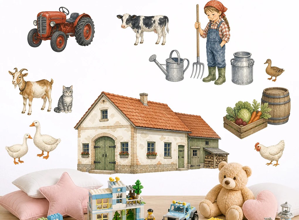 Poľnohospodárska farma nálepky na stenu do detskej izby hárok 75 x 59 cm