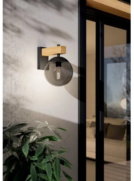 Eglo 900671 -Vonkajšie nástenné svietidlo BUFALATA 1xE27/40W/230V čierna/drevo IP44