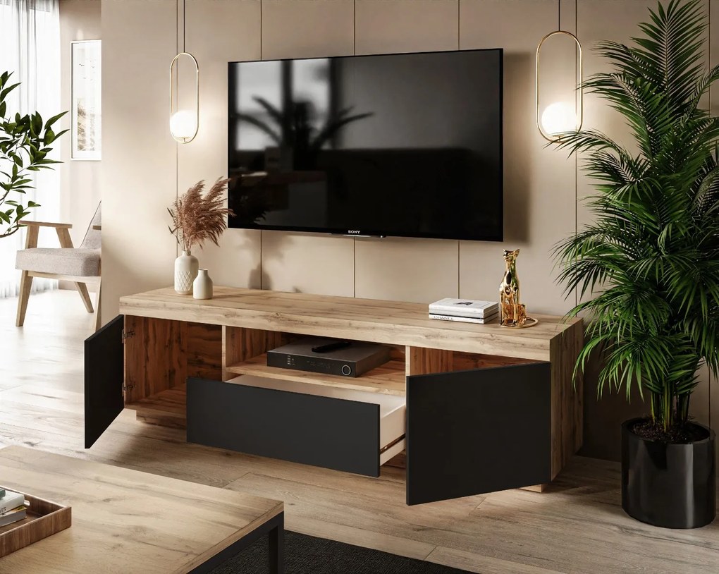 TV STOLÍK LUNGO DUB WOTAN ČIERNA 170 cm