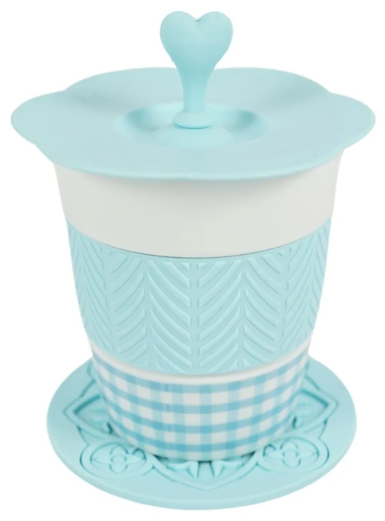 Porcelánový hrnček AQUELLE so silikónovými doplnkami 280 ml, modrý