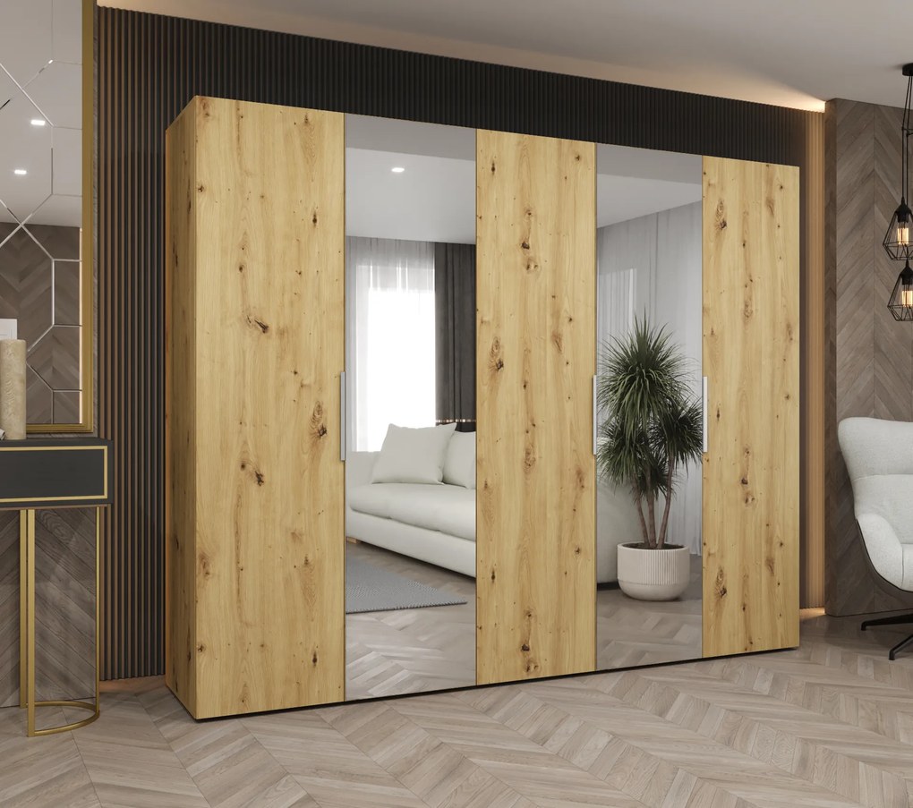 Šatníková skriňa 250 cm Mirabella 2 (dub artisan + kašmír). Akcia -19%. Vlastná spoľahlivá doprava až k Vám domov. 1126425