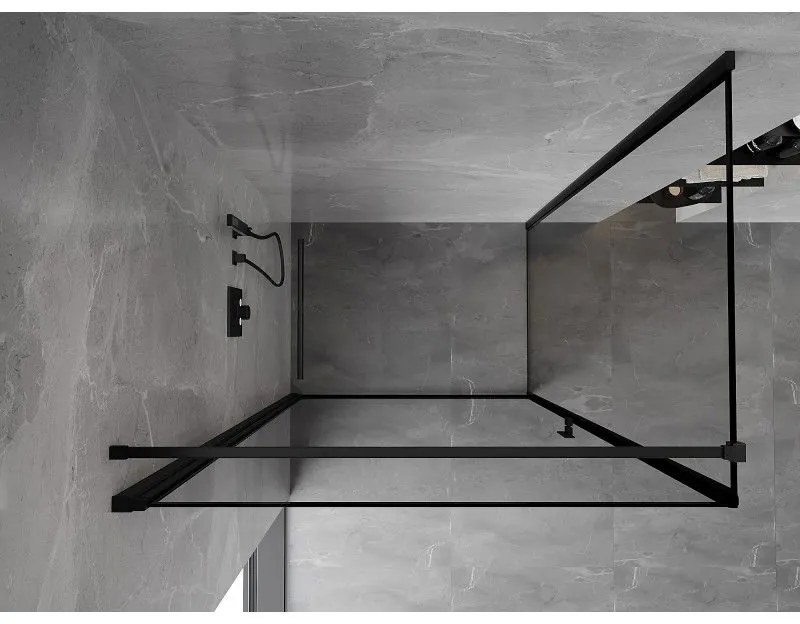 Mexen Mist-B, 1-krídlový výklopný sprchový kút ľavý 90 x 80 cm, číre sklo-čierny rám, 8A2T-090-080-70-70-L