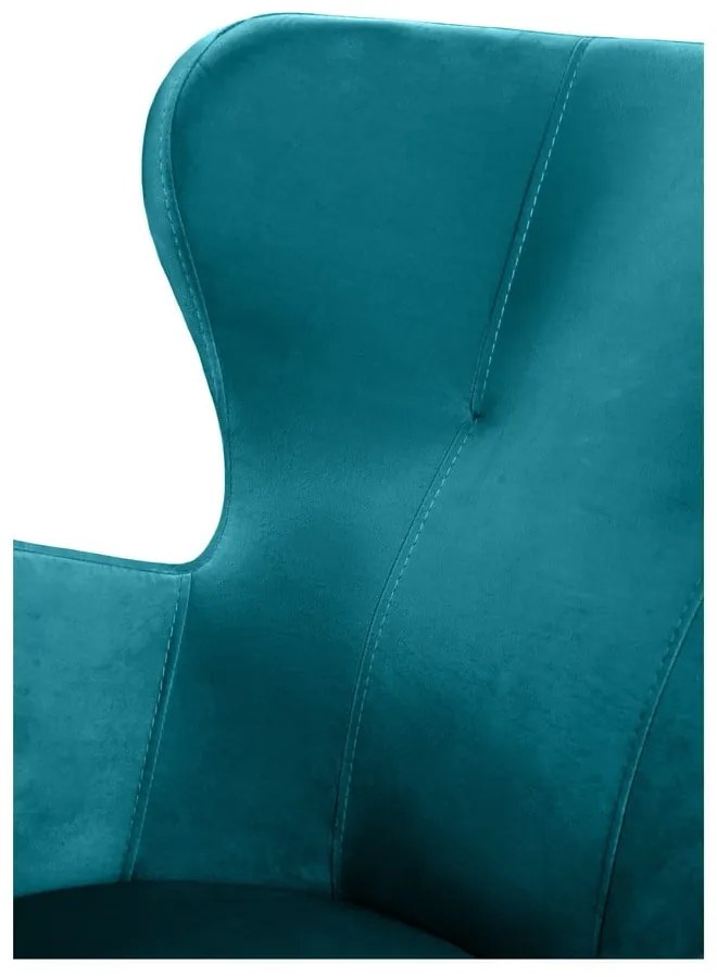 Tyrkysové zamatové kreslo ušiak Noemye – Bonami Selection