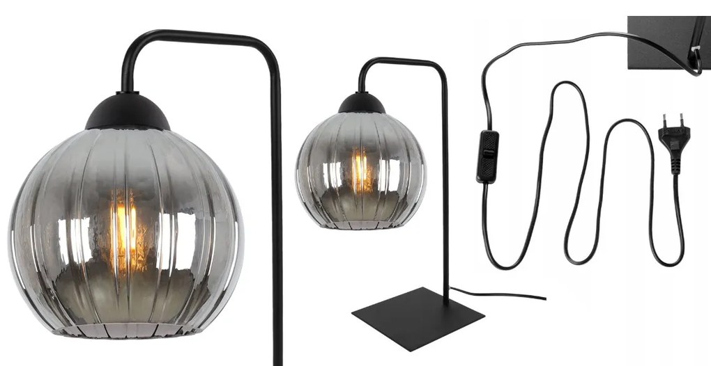 Stolná lampa Costa, 1x grafitové sklenené tienidlo, b