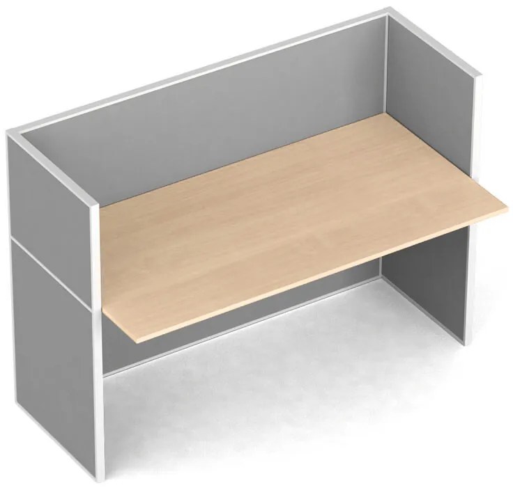 Kancelársky písací stôl PRIMO s paravánmi, nástenka, 1 miesto, sivá/breza