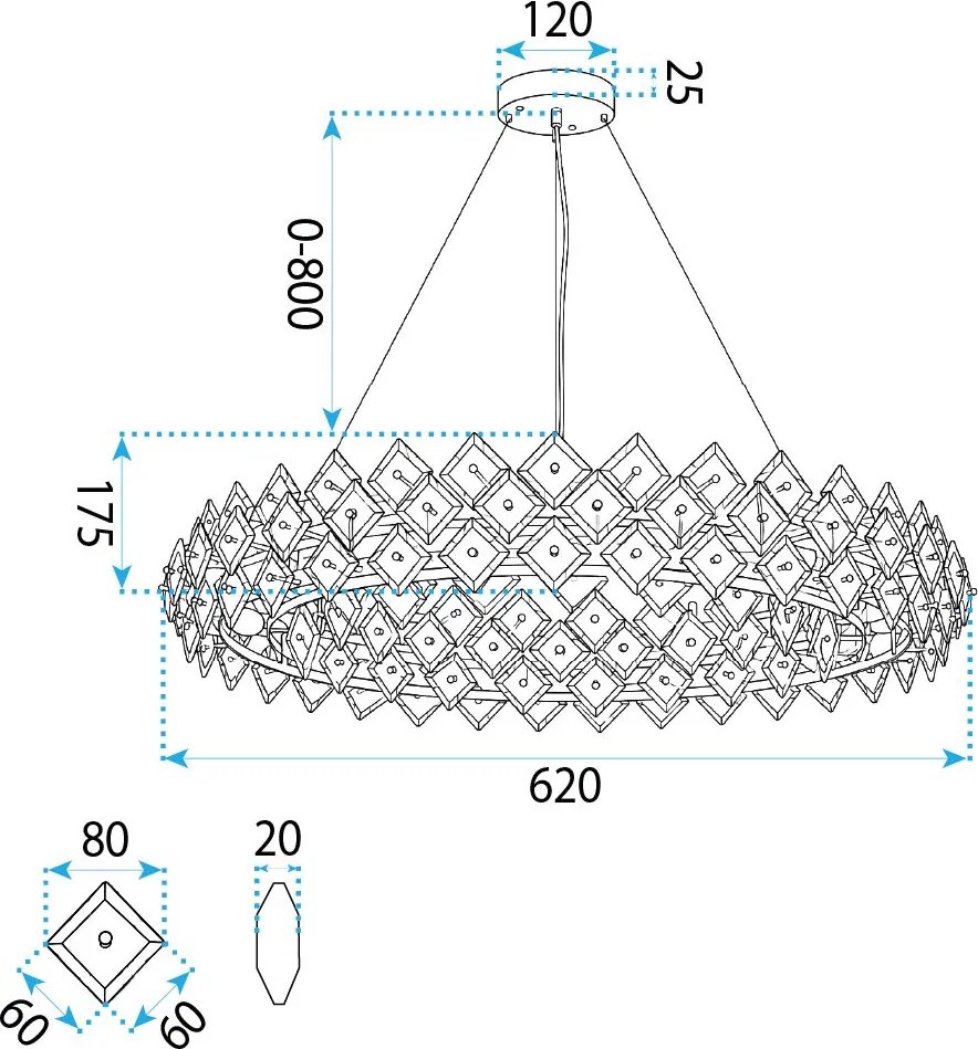 Toolight Toolight, krištáľová závesná lampa, Ø60 cm, 6×E14, SWE094-CP, zlatá lesklá, OSW-30218