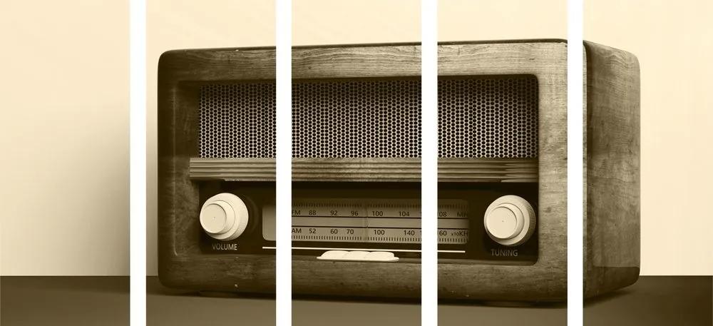 5-dielny obraz retro rádio v sépiovom prevedení - 200x100