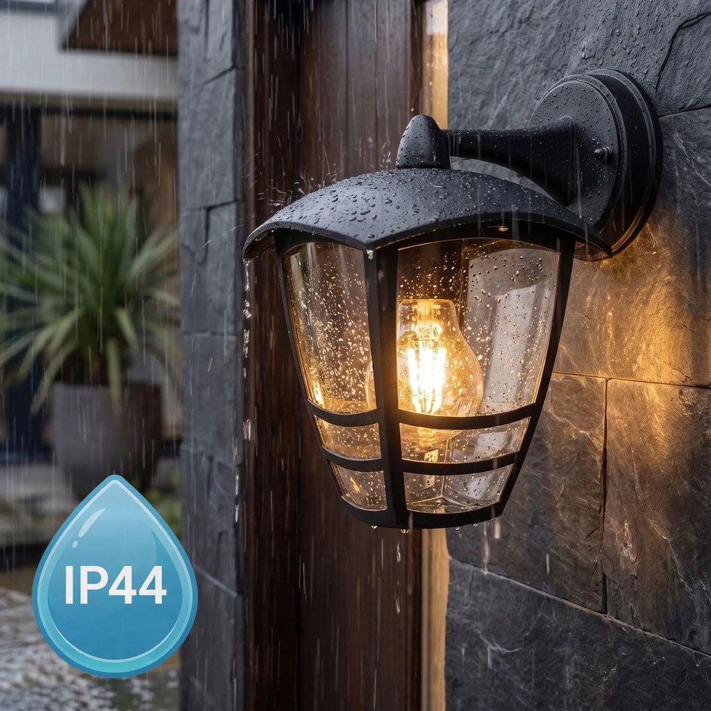 Toolight Toolight, JNH037-1G, vonkajšie nástenné svietidlo v tvare lampáša, 1×E27, IP44, čierna matná, OSW-56223