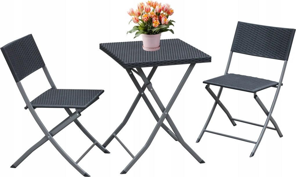 CH 3-dielny skladací záhradný set z technoratanu - antracitová