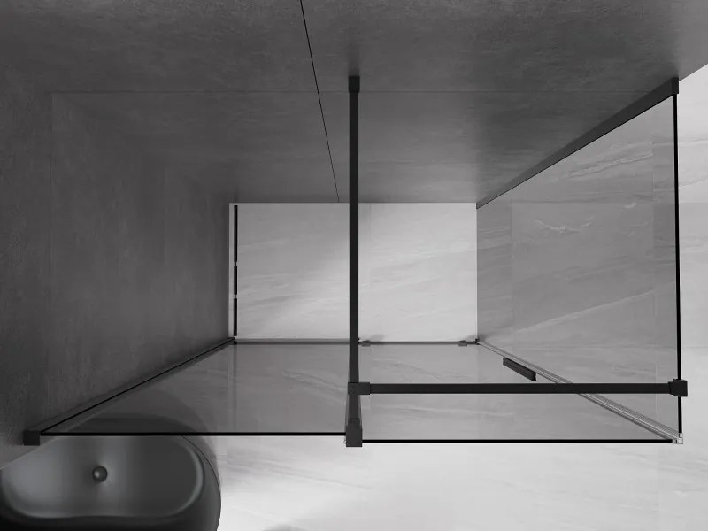 Mexen Velar, sprchový kút s posuvnými dverami 140 x 80 cm, 8mm šedé sklo, čierna matná, 871-140-080-41-70